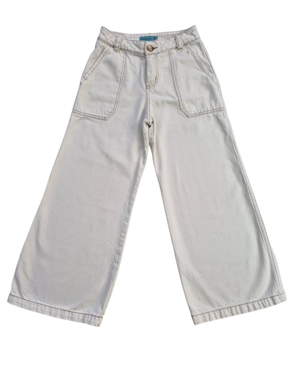Wide Leg Cropped Ankle jeans 100% Cotton Denim Off White Size S
